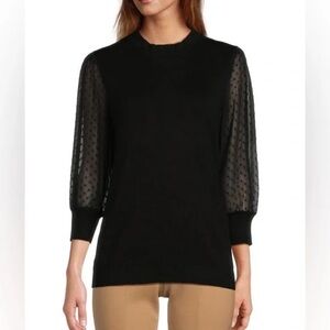 NWT Adrianna Papell Black Swiss Dot Sleeve Sweater Size Small